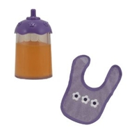 bottle and bib set, doll bottle and bib, doll bottle, doll bib, baby doll bottle, baby doll bib, mel