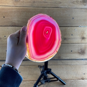 Large Pink Agate Slab W/ Metal Stand 6&quot;