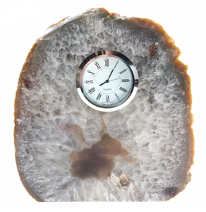 Natural Polished Agate Slab Clock w/ Cut Base 7.5&quot; 6.6 lbs 