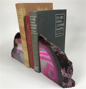 Set of 2 Polished Agate Geodes Bookends | Pink 5&quot;