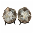 Semi-Hollow Mexican Druzy Mist Saw Cut Geode Pair w/Stands