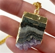 Amethyst Pendant Slab Down Point w/ Gold Necklace 