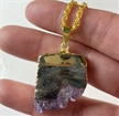 Amethyst Pendant Slab Down Point w/ Gold Necklace 