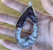 Large Silver Plated Pendant Geode Slice Necklace 