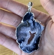 Large Silver Plated Pendant Geode Slice Necklace 