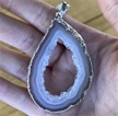 Large Silver Plated Pendant Geode Slice Necklace 