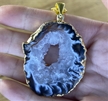 Large Gold Plated Pendant Geode Slice Necklace 