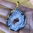 Large Gold Plated Pendant Geode Slice Necklace 