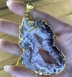 Large Gold Plated Pendant Geode Slice Necklace 