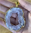 Large Gold Plated Pendant Geode Slice Necklace 