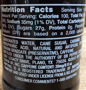 Dr Pepper Nutrition Label - Pensandpieces