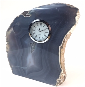 Natural Polished Agate Slab Clock w/ Cut Base 7.5&quot; 5.5 lbs 