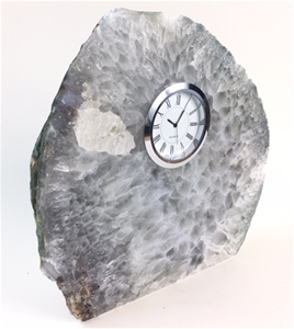 Natural Polished Agate Slab Clock w/ Cut Base 8&quot; 7.15 lbs 