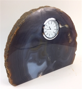 Natural Polished Agate Slab Clock w/ Cut Base 9.25&quot; 9 lbs 