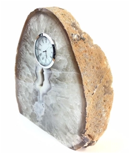 Natural Polished Agate Slab Clock w/ Cut Base 8.5&quot; 12.75 lbs 