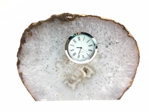 Natural Polished Agate Slab Clock w/ Cut Base 9.25&quot; 6.85 lbs 