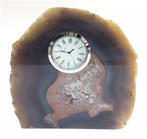 Natural Polished Agate Slab Clock w/ Cut Base 7.75&quot; 5.6 lbs 