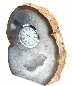 Natural Polished Agate Slab Clock w/ Cut Base 6&quot; 5.95 lbs 
