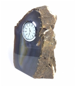 Natural Polished Agate Slab Clock w/ Cut Base 6&quot; 5.8 lbs 