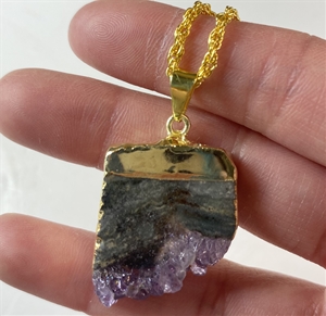 Amethyst Pendant Slab Down Point w/ Gold Necklace 