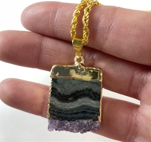 Amethyst Pendant Slab Down Point w/ Gold Necklace 