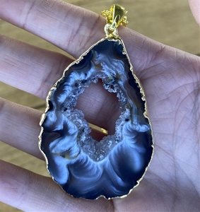 Large Gold Plated Pendant Geode Slice Necklace 