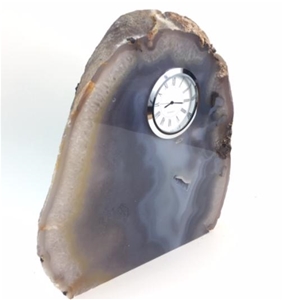 Natural Polished Agate Slab Clock w/ Cut Base 9.25&quot; 10.6 lbs 
