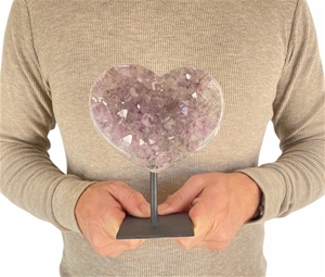 Large Heart Purple Druzy Amethyst on Metal Stand 6.25&quot; 3.25 lbs 