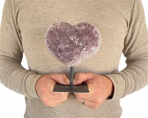 Large Heart Purple Druzy Amethyst on Metal Stand 5.75&quot; 3.4 lbs