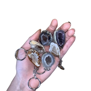 Small Geodes On Silver Key Ring And Chain 