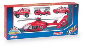 Action City Fire Helicopter W/3 Vehicles - Die Cast/Plastic