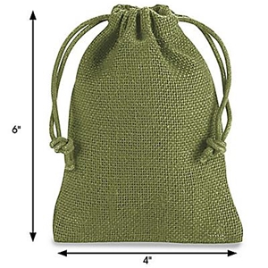Moss Green Burlap Bag with Drawstring - 4 x 6&quot;