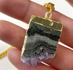 Amethyst Pendant Slab Down Point w/ Gold Necklace 