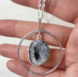 Silver Plated Ring w/ Geode Necklace 