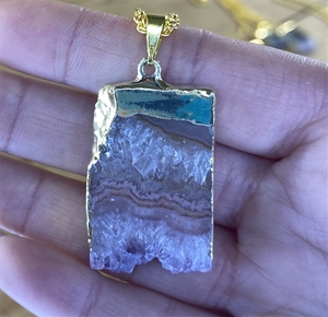  Amethyst Pendant Slab Down Point w/ Gold Necklace 