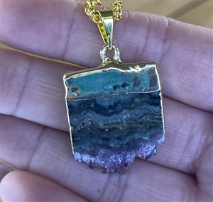 Amethyst Pendant Slab Down Point w/ Gold Necklace 