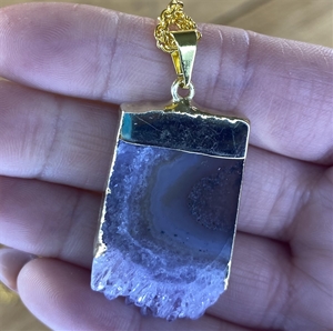  Amethyst Pendant Slab Down Point w/ Gold Necklace 
