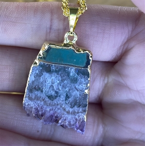 Amethyst Pendant Slab Down Point w/ Gold Necklace 
