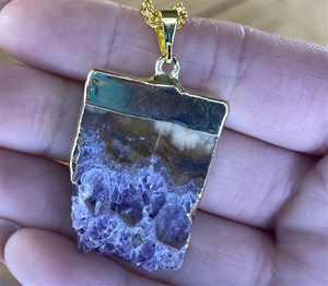 Amethyst Pendant Slab Down Point w/ Gold Necklace 