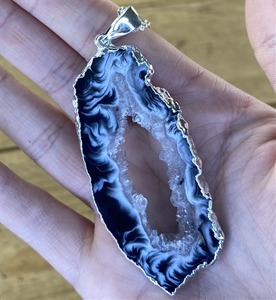 Large Silver Plated Pendant Geode Slice Necklace 