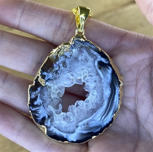Large Gold Plated Pendant Geode Slice Necklace 