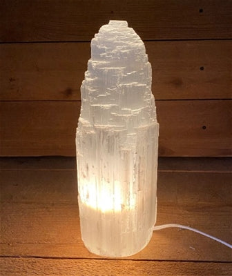 10” Large Selenite Crystal Skyscraper Lamp w/ Cord & Bulb
