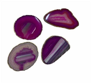 4 Agate Sliced Slabs Pink Coasters - Gold / Silver Trim Edges
